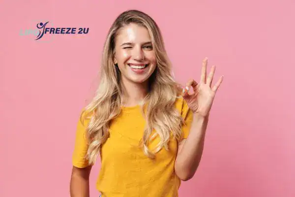 Picture of happy woman after HIFU vaginal tightening Busby