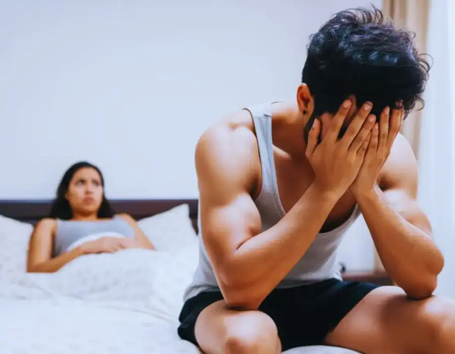 Image of upset man in need of erectile dysfunction treatment Busby